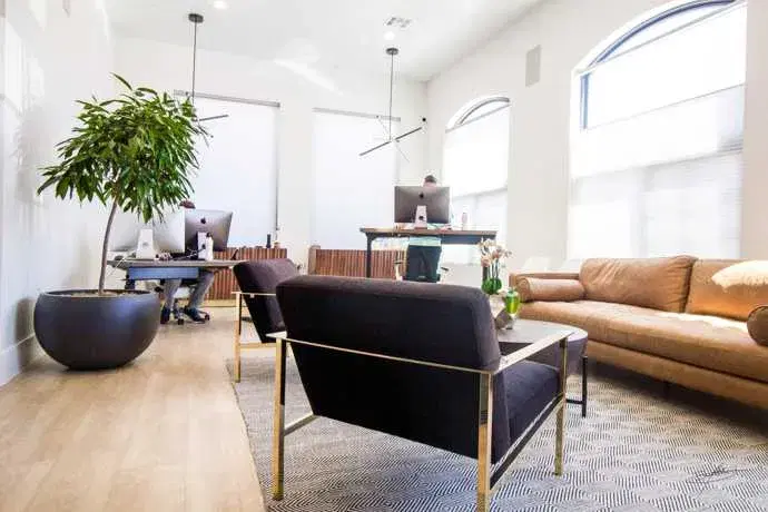 interior living room decorated with pottery and plants