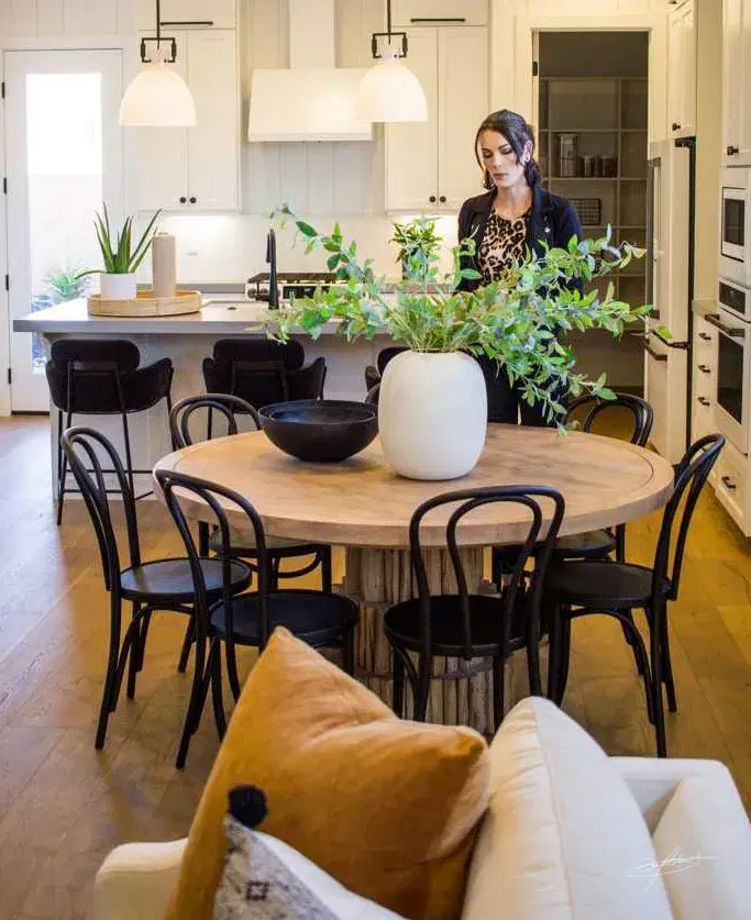 interior kitchen decorated with pottery and plants
