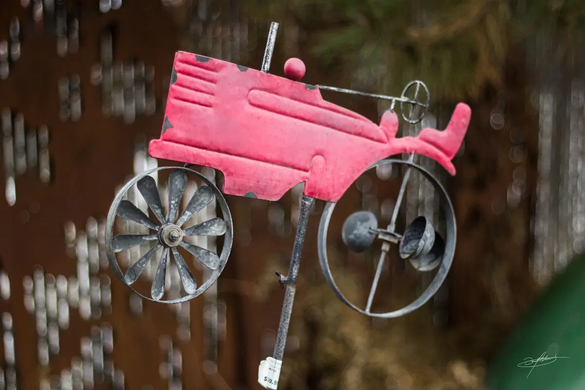 metal art of a red truck