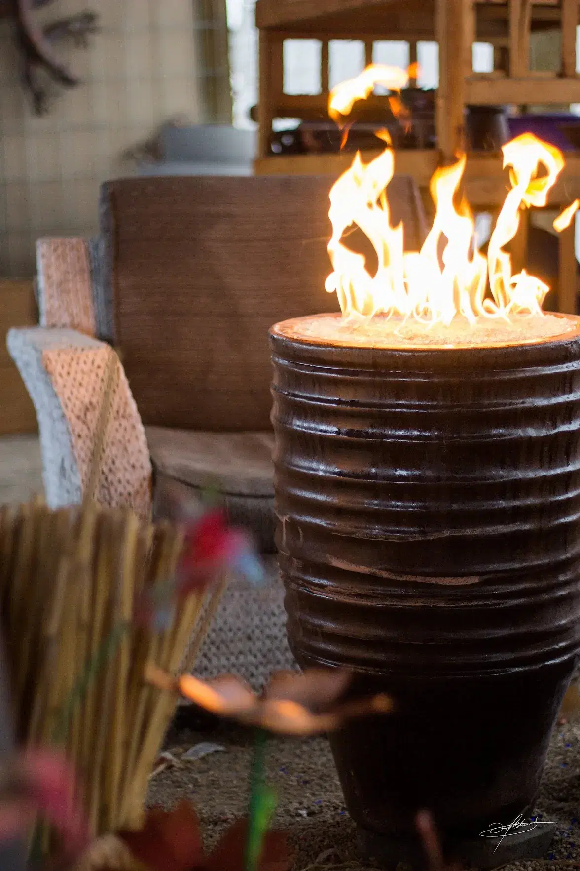 ceramic firepot blazing